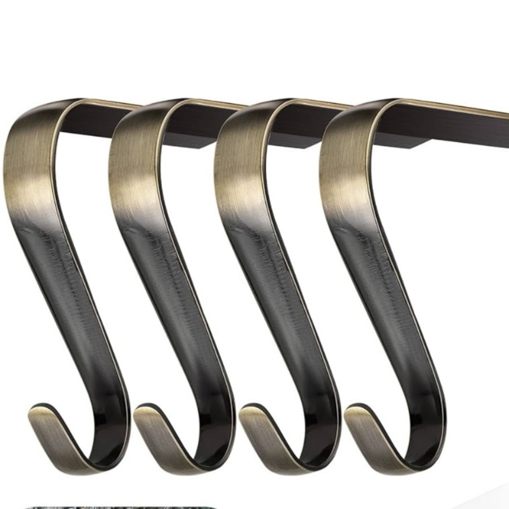 4 Bronze Metal Stocking Mantel Hooks